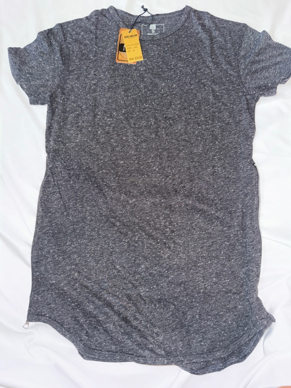 Men's Short Sleeve Crewneck T-Shirt with Zipper Accents-Heather Charcoal